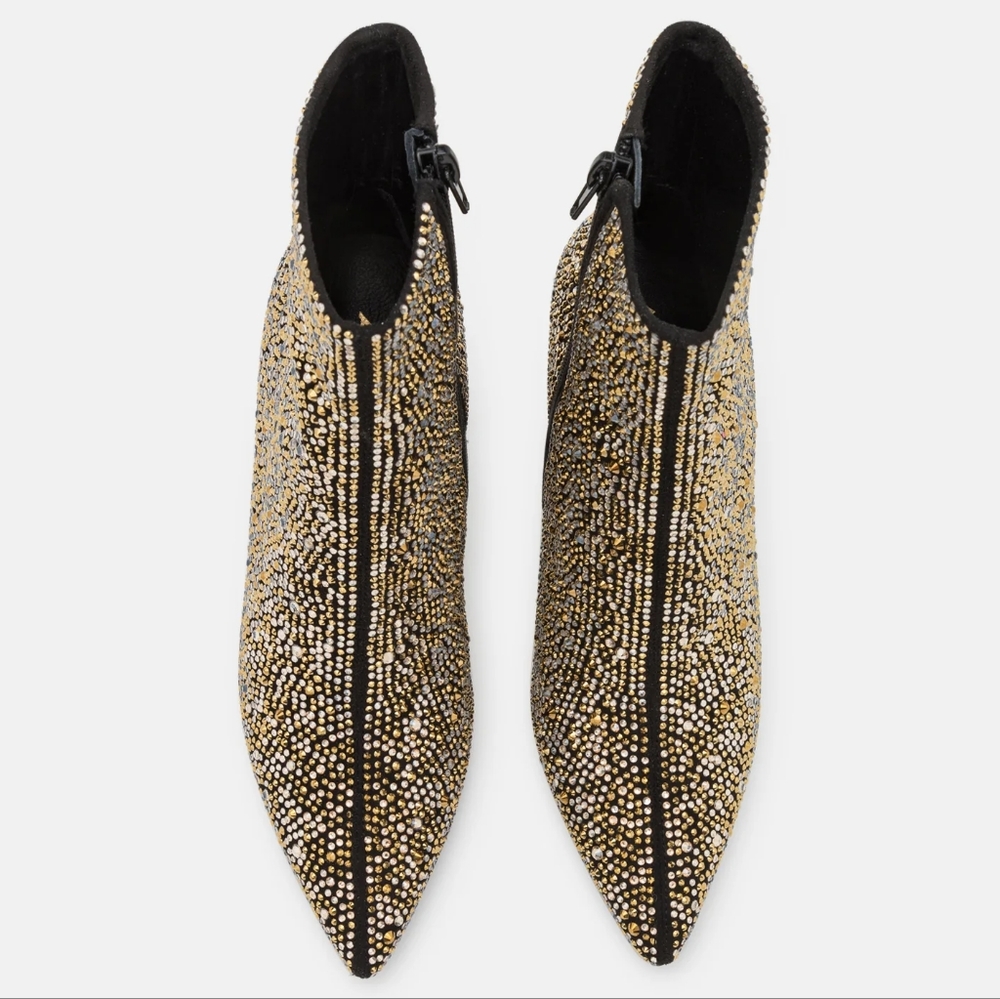 NEW Aldo Black/Gold Studded Lure Curved Heel Ankle Booties 6 - Picture 11 of 12